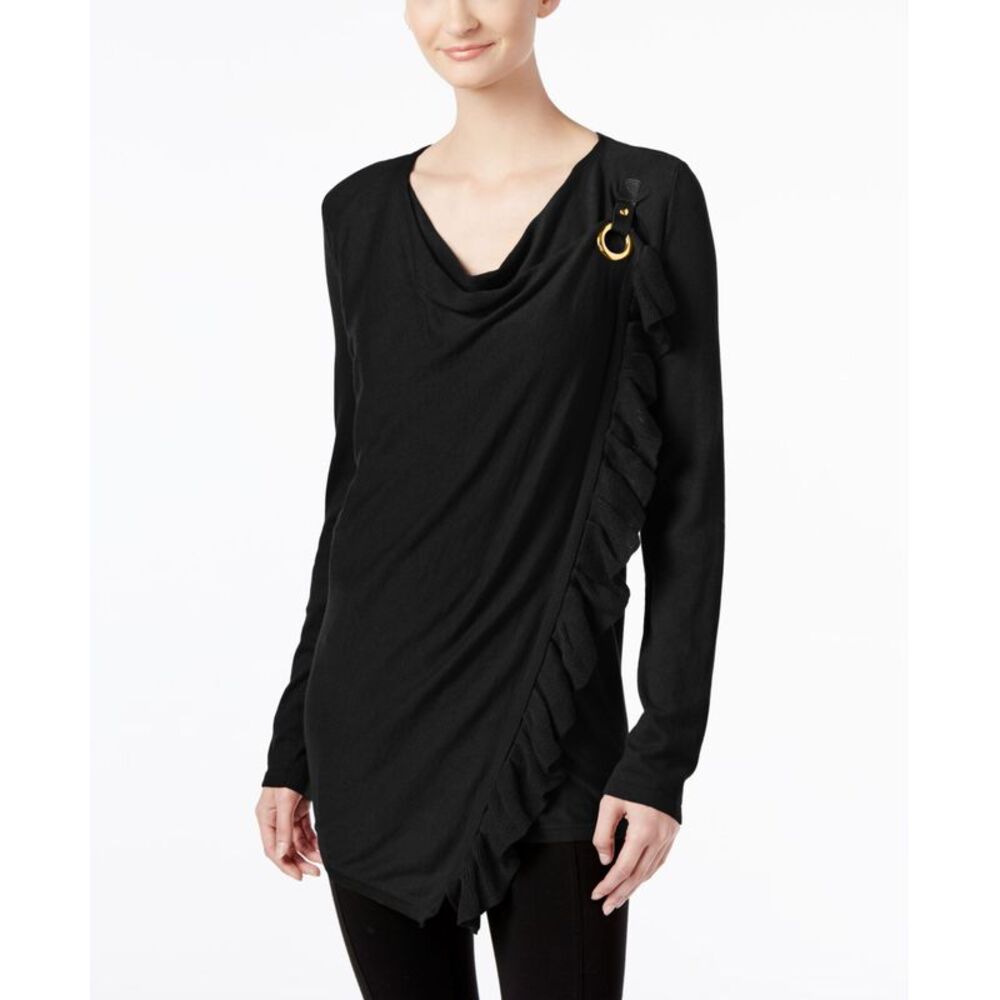 INC International Concepts Petite Ruffled Draped Sweater